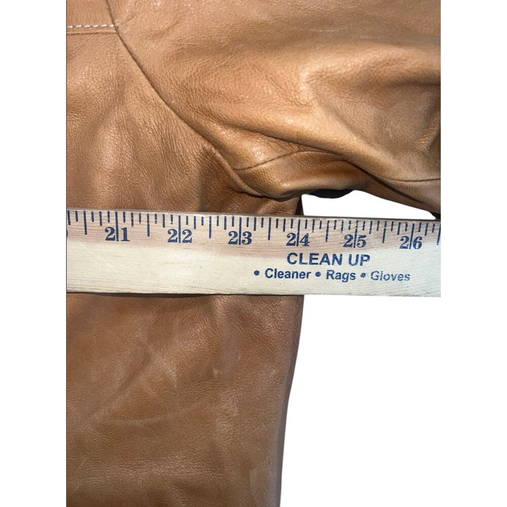 Women’s 20W Genuine Leather Jacket Cognac Brown Plus Size Blazer Coat Y2K - Picture 4 of 6